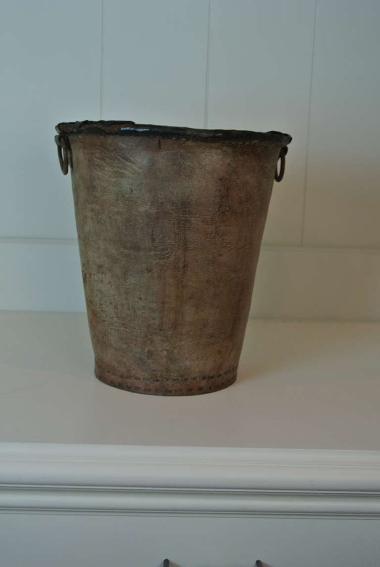 Antique leather fire bucket for storing water in case of fire. Much patina.