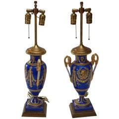 Antique Pair of 1820s English Porcelain Lamps SATURDAY SALE