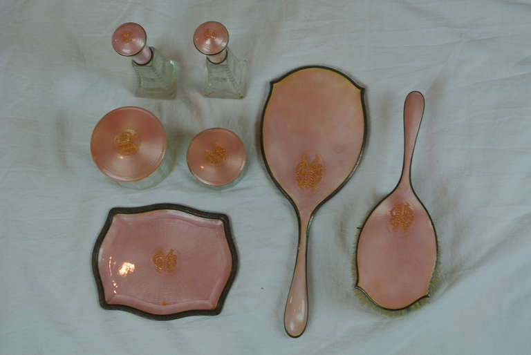 Pink Enameled Vanity Set