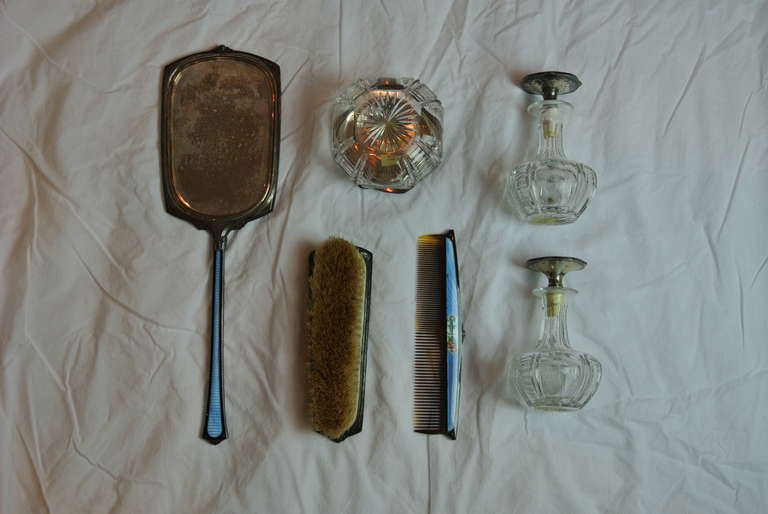 French Enamel and Gilt Vanity Set For Sale