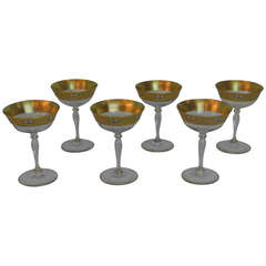 Six Gilt and Floral Champagne Stem Ware