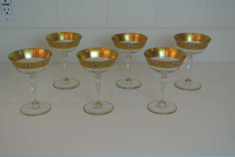 Six Gilt and Floral Champagne Stem Ware