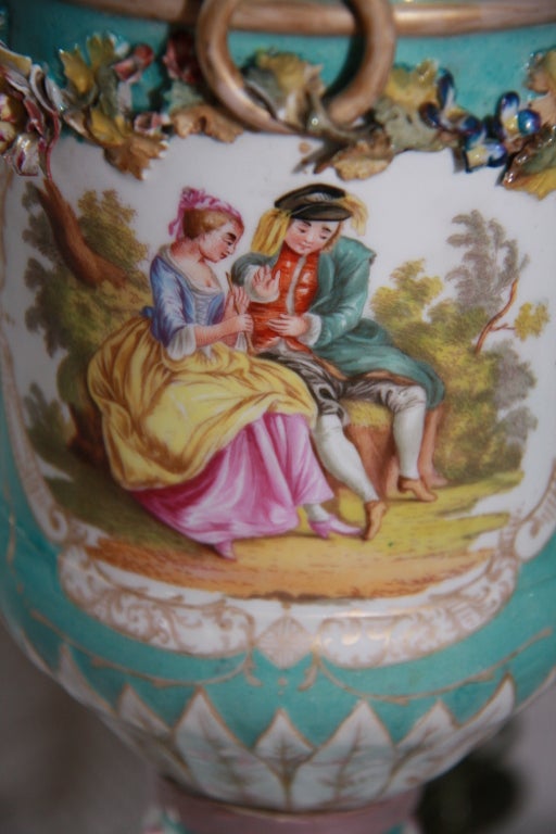 French Painted Lamps, Pair