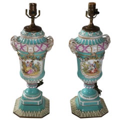 French Painted Lamps, Pair