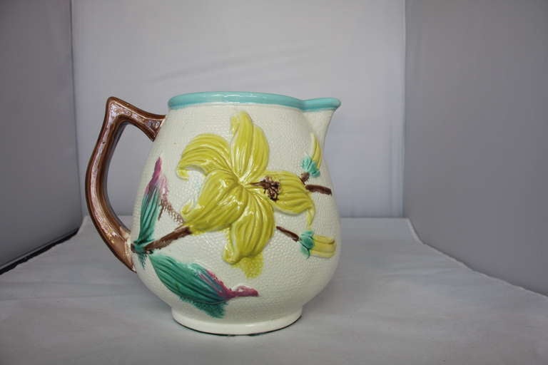 Antique Majolica Sunflower Pitcher SATURDAY SALE In Excellent Condition For Sale In West Palm beach, FL