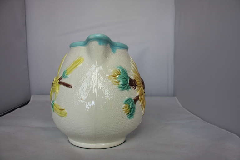 19th Century Antique Majolica Sunflower Pitcher SATURDAY SALE For Sale