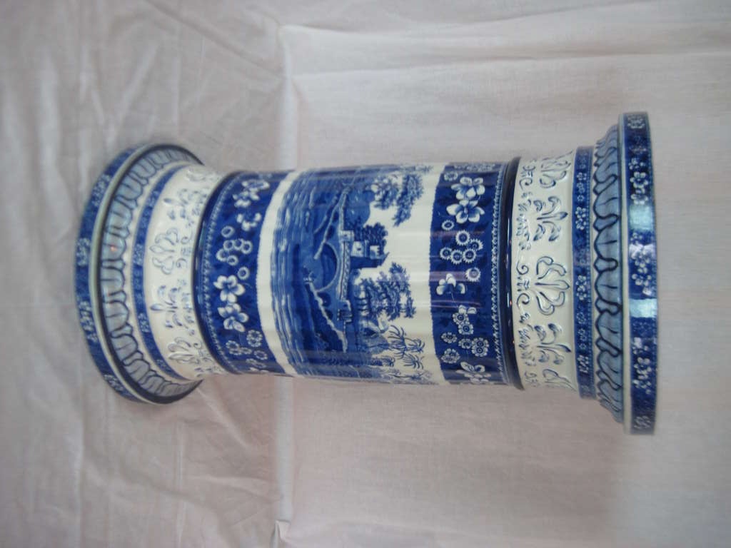 Victorian Spode Antique Delft Blue Garden Stool SATURDAY SALE For Sale