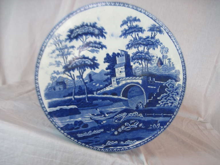 English Spode Antique Delft Blue Garden Stool SATURDAY SALE For Sale