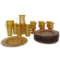 Antique Gold Etched Glass Service