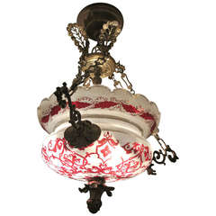 Victorian Cranberry and Frosted Glass Hanging Lantern