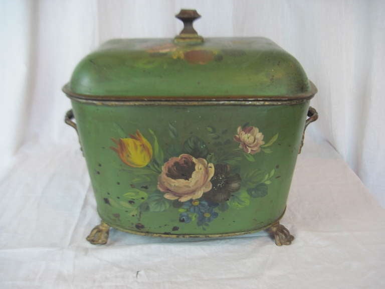 Antique Tole Lidded Wood Cannister