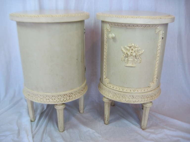 Wood Pair of Antique Neoclassic Drum End Tables (Night Stands) SATURDAY SALE For Sale