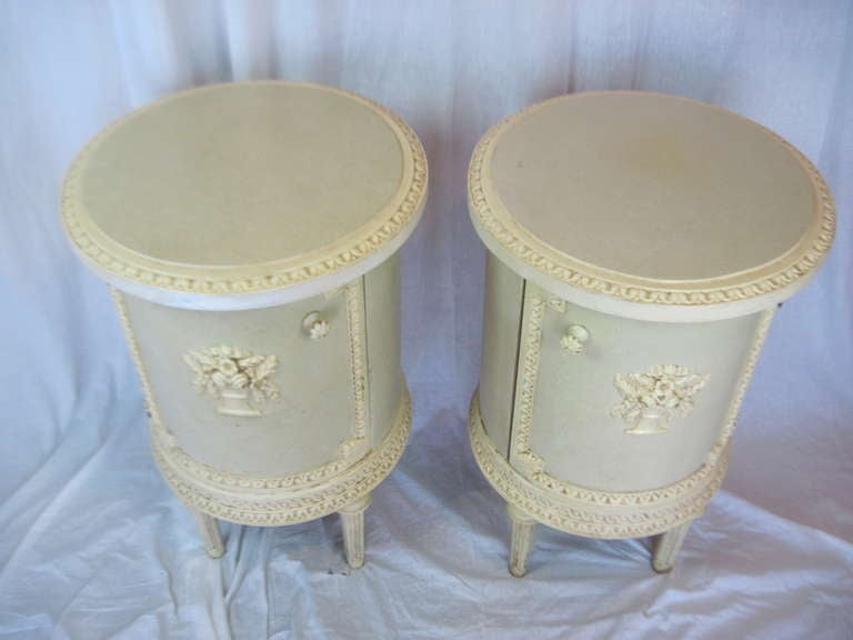 Art Deco Pair of Antique Neoclassic Drum End Tables (Night Stands) SATURDAY SALE For Sale