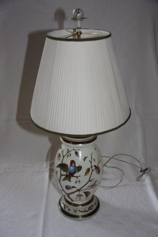 Painted White Glass Hurrican Shade Lamp
