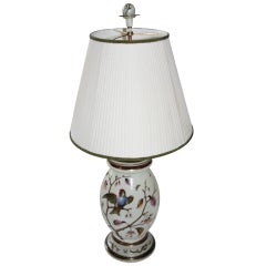 Painted White Glass Hurrican Shade Lamp