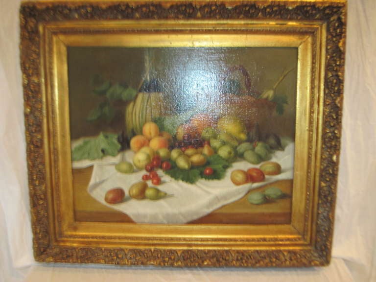 E. Leutz "Still Life with Fruit and Wine Bottle" Painting SATURDAY SALE