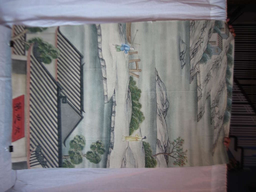 Antique Asian Scenic Wallpaper Panel For Sale 1