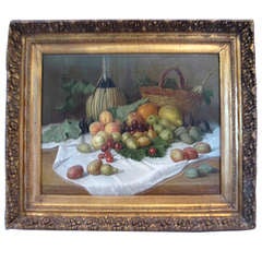 E. Leutz "Still Life with Fruit and Wine Bottle" Painting SATURDAY SALE