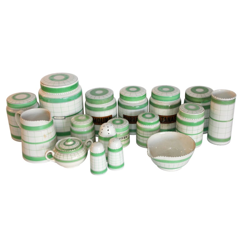 Collection of English Cottage Green Decorated Kitchen Pordelain For Sale