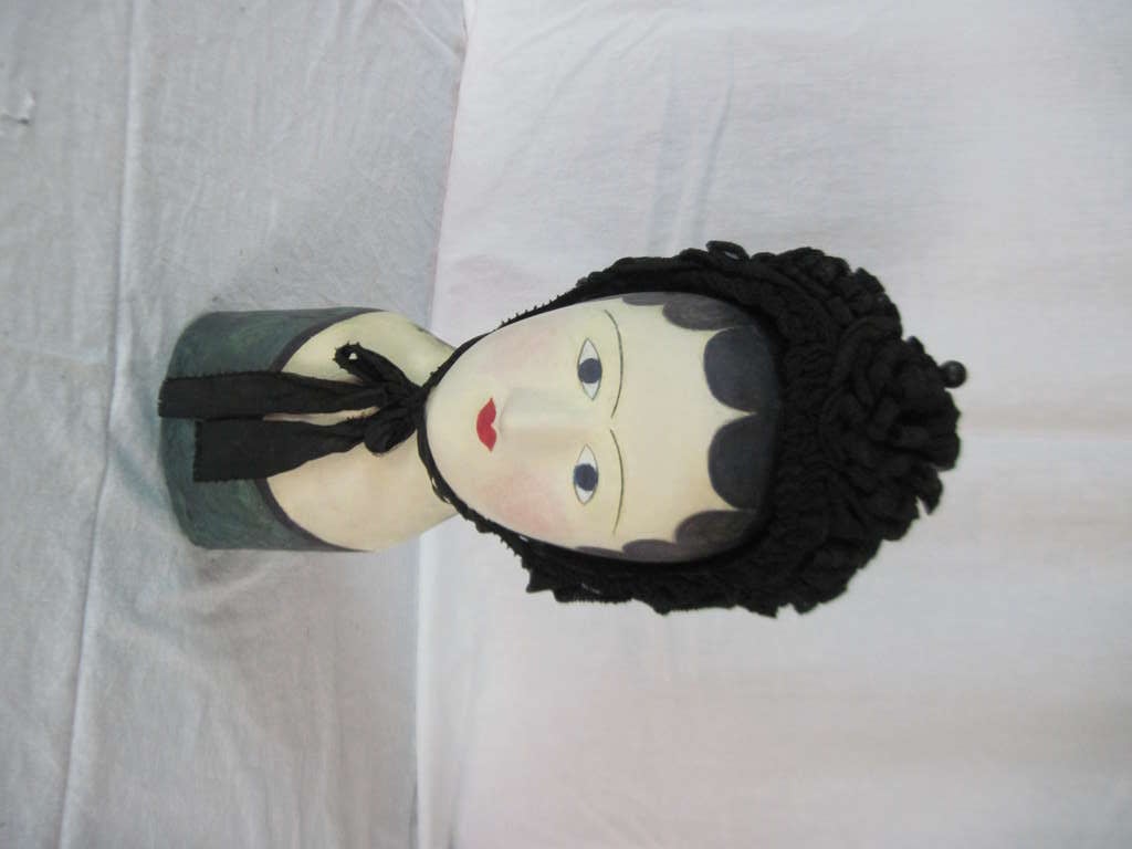 Empire Set of Three French Papier Mache Wig Stands with Black Bonnets