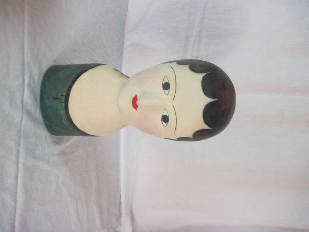 19th Century Set of Three French Papier Mache Wig Stands with Black Bonnets