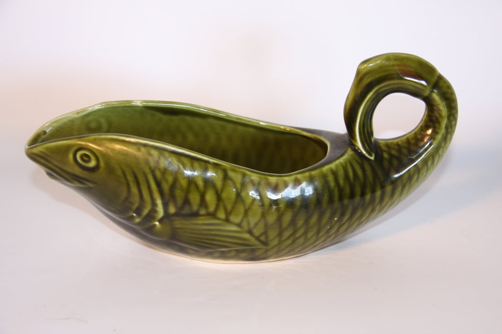 Mid-20th Century Sarreguemines Majolica Green Glazed Fish Service SATURDAY SALE For Sale