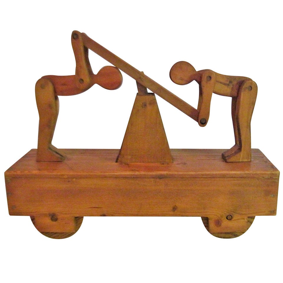 Folk  Art Hand Truck Pull Toy SATURDAY SALE For Sale