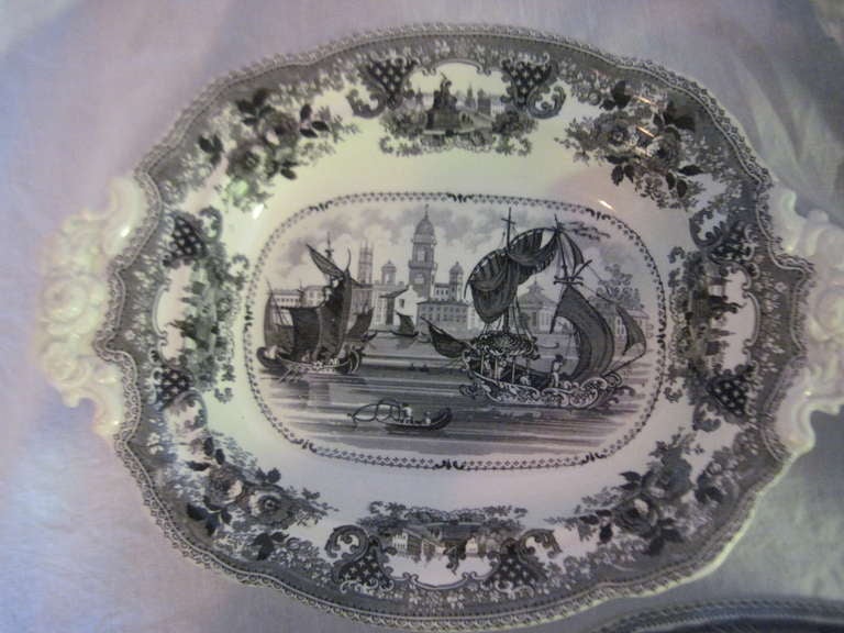 Black and White Transferware Serving Set ( Gondola ) SATURDAY SALE In Excellent Condition For Sale In West Palm beach, FL