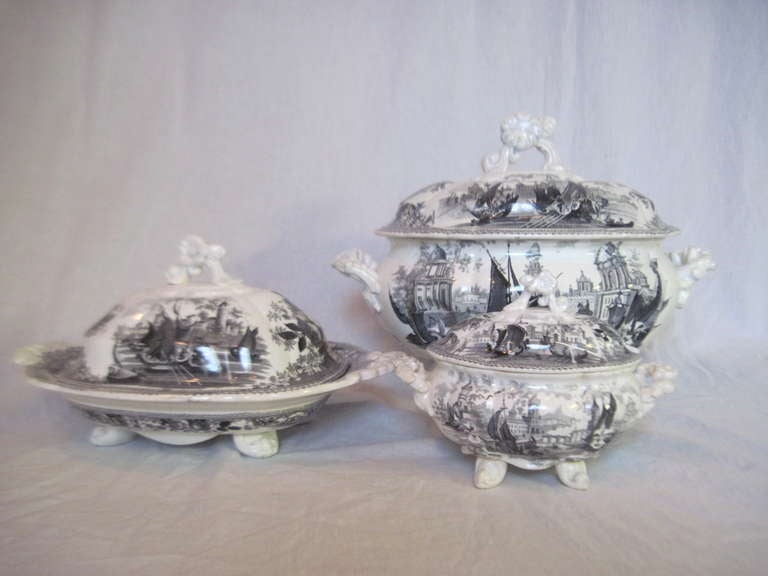 Black and White Transferware Serving Set ( Gondola ) SATURDAY SALE For Sale 2