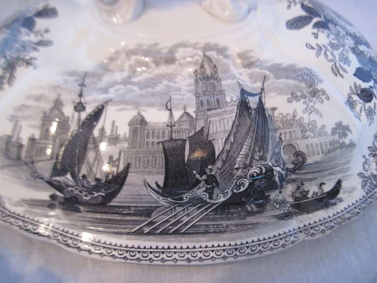 18th Century and Earlier Black and White Transferware Serving Set ( Gondola ) SATURDAY SALE For Sale