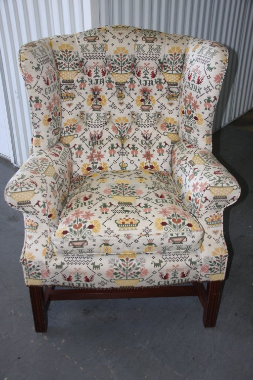 Victorian Style Mahogany Armchair and George III Style Matching Wingchair