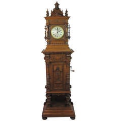 Antique Victorian Carved Oak Clock and Disk Music Box Combination