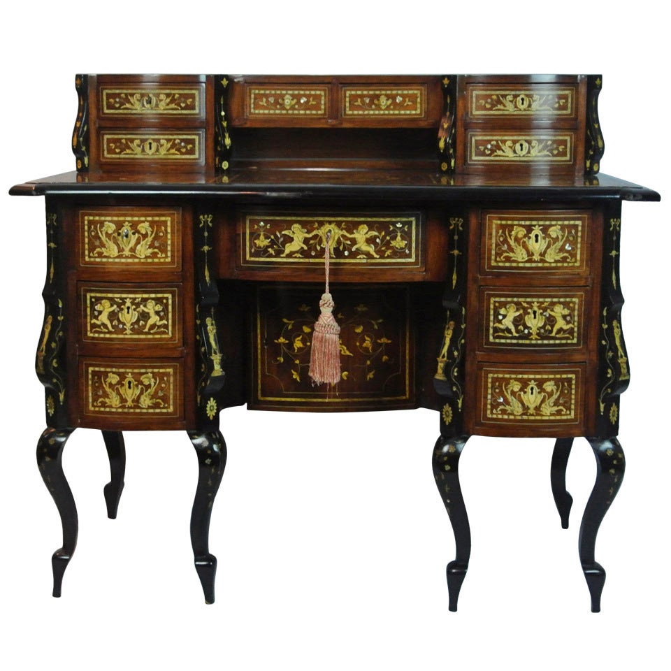 Fine Inlaid Ivory 
Rosewood Writing Table  c.1860 SATURDAY SALE For Sale