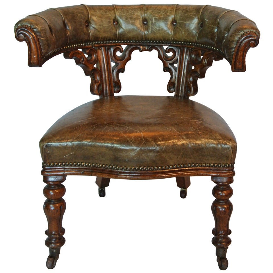 Victorian Tufted Leather and Mahogany Armchair  SATURDAY SALE For Sale