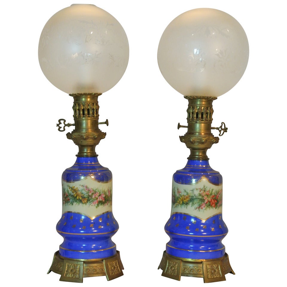 Pair of Electrified Porcelain Gas Lamps SATURDAY SALE For Sale