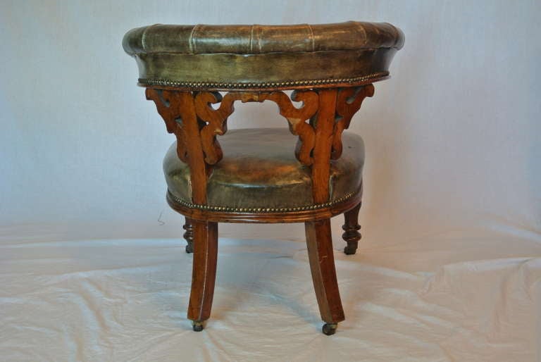 20th Century Victorian Tufted Leather and Mahogany Armchair  SATURDAY SALE For Sale