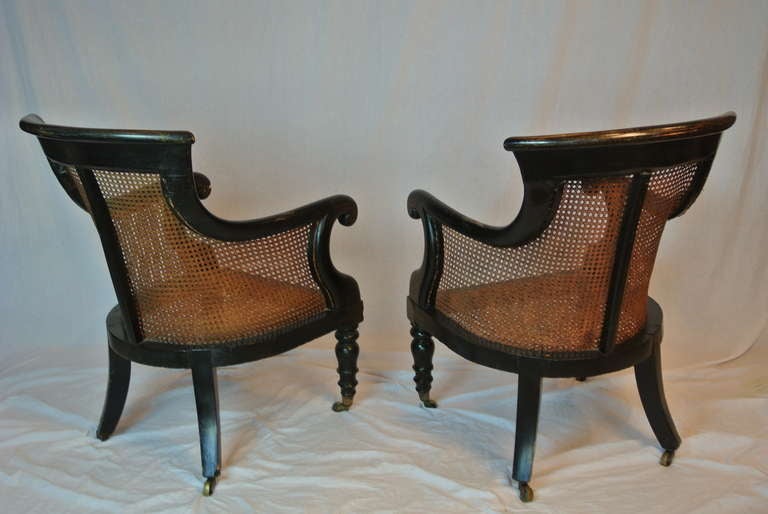 Unknown Pair of Antique Rattan and Inlaid Armchairs For Sale