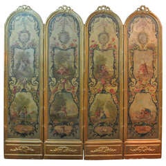 Louis XVI Style Painted Canvas Four Panel Screen SATURDAY SALE