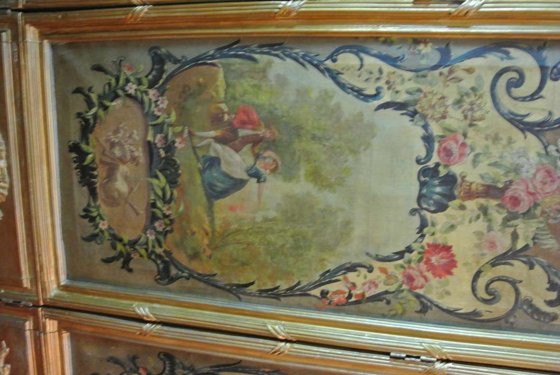 19th Century Louis XVI Style Painted Canvas Four Panel Screen SATURDAY SALE For Sale