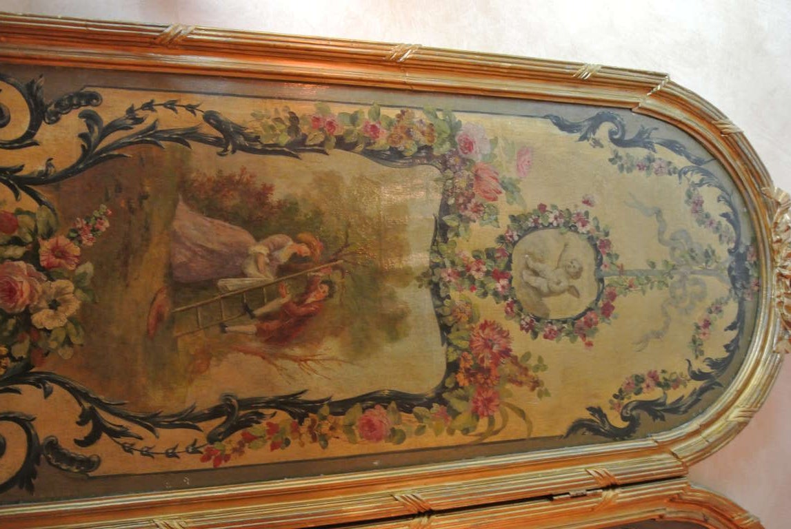 Louis XVI Style Painted Canvas Four Panel Screen SATURDAY SALE For Sale 1