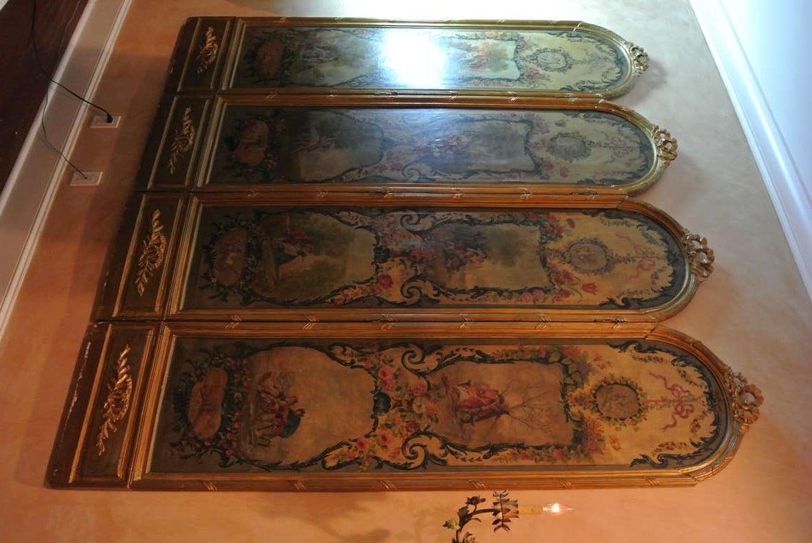 Louis XVI Style Painted Canvas Four Panel Screen SATURDAY SALE For Sale 5