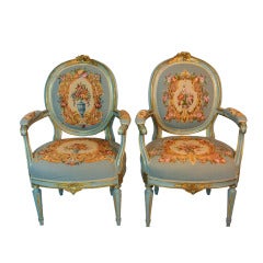 Louis XIV Style Pair of French Needlepoint Armchairs