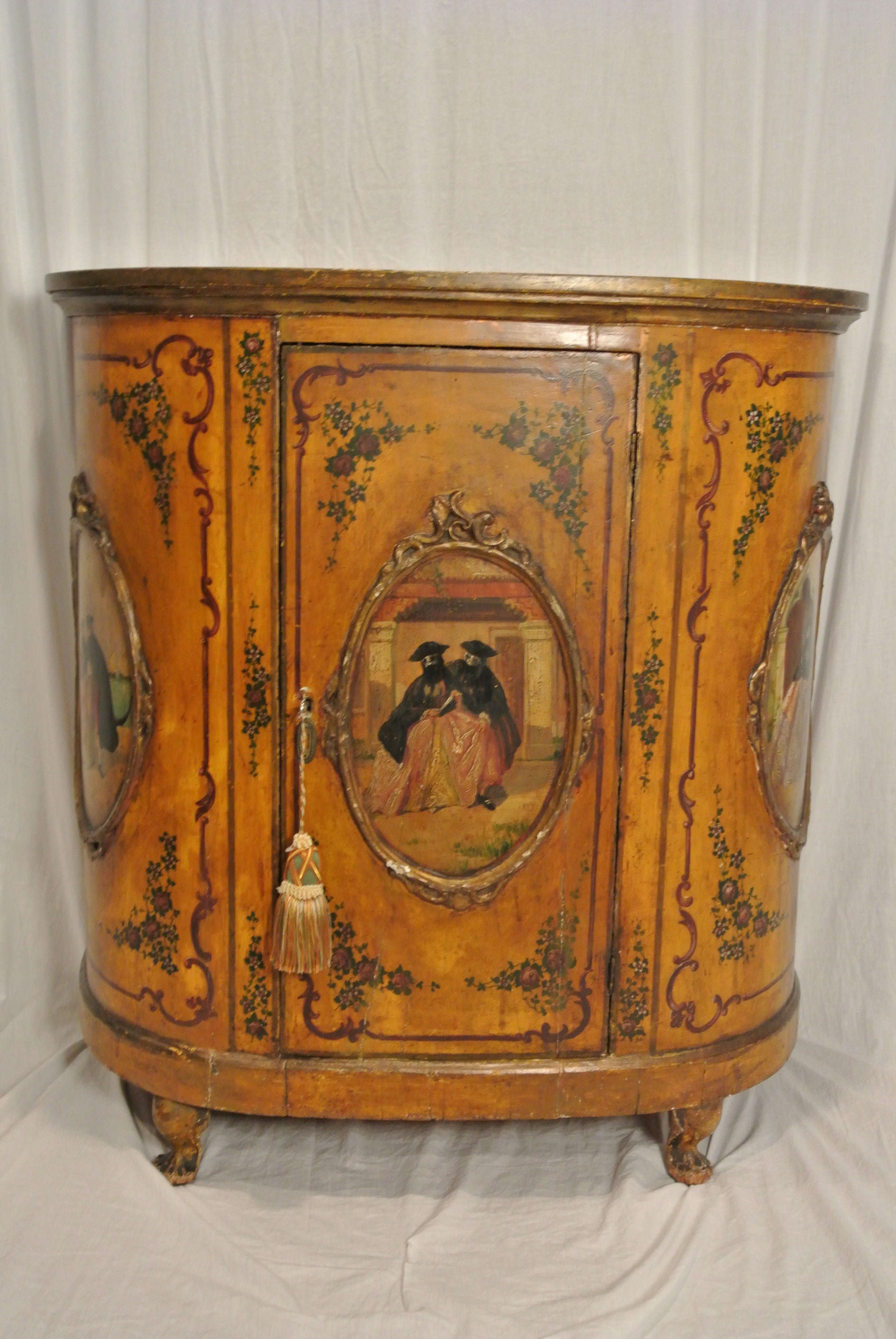Antique Painted Venetian Demilune Console SATURDAY SALE For Sale