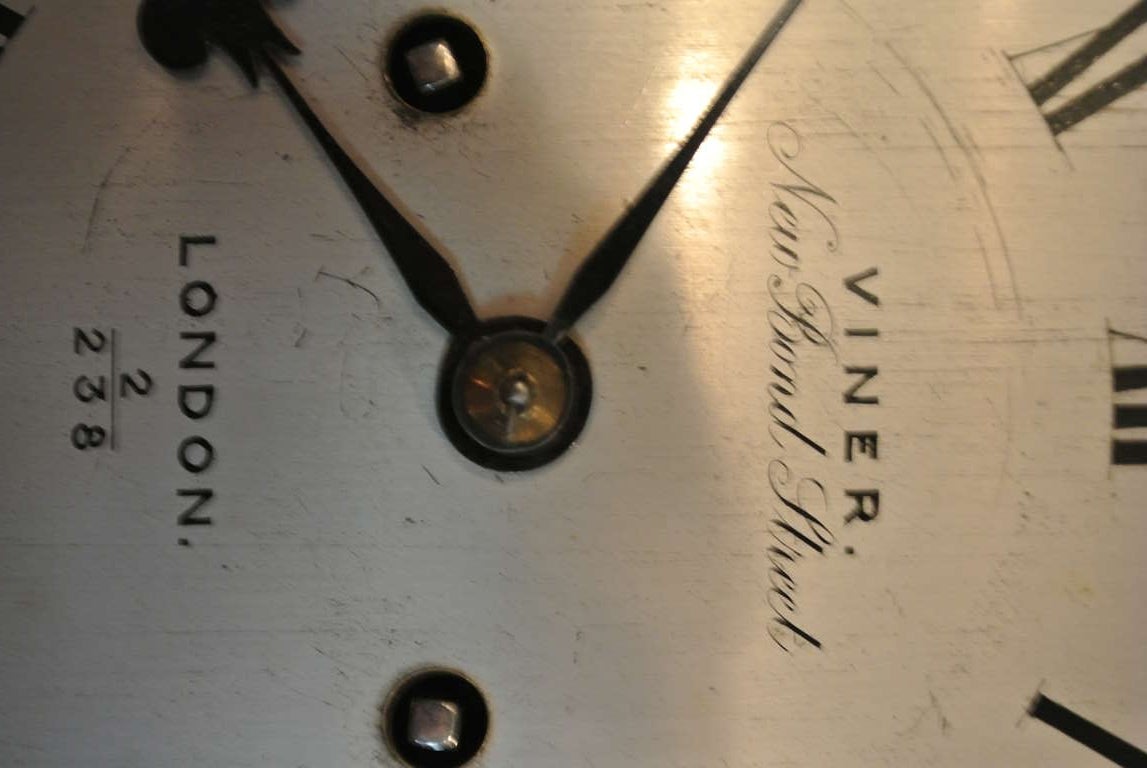 Gothic Revival Carved Oak Mantle Clock by Viner For Sale 3
