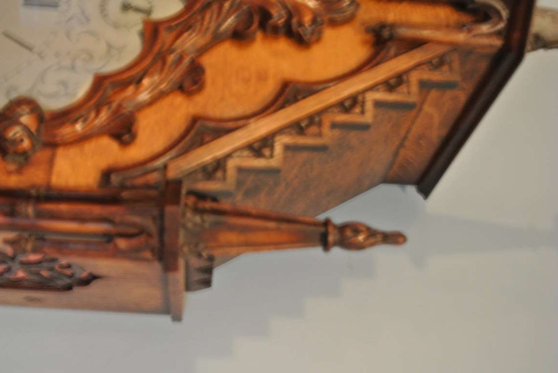 Gothic Revival Carved Oak Mantle Clock by Viner For Sale 2