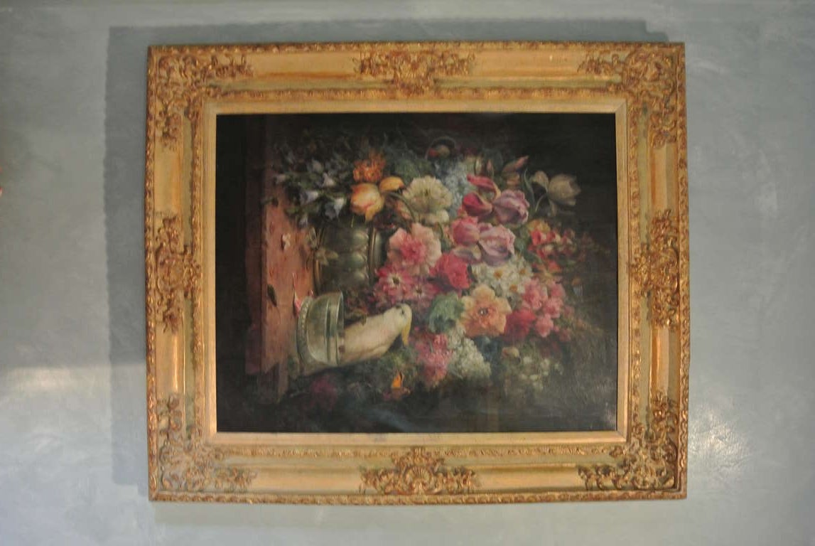 Still Life of Flowers with Cockatoo by Fecit