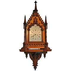 Antique Gothic Revival Carved Oak Mantle Clock by Viner