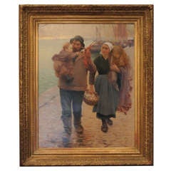 "Fisherman Returned Home" Oil Painting Alfred Guillou