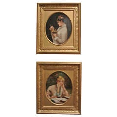 Pair of Victorian  Portraits by F. Salles SATURDAY SALE