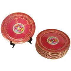 Vintage Set of 12 English Painted Porcelian Royal Worcester Dinner Plates